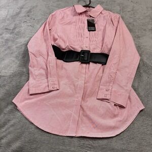 NWT ANTILIA FAMME Pink Stripe Pleated Tunic Shirt Dress Belted Long Sleeve  L